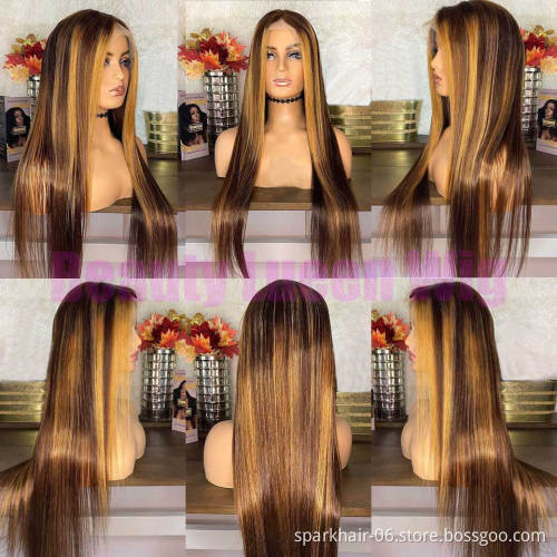 Highlight Transparent 13x4 hd lace frontal wig Long Wigs 4x4 5x5 6x6 Closure Raw Human Hair Wigs Piano Color Straight Body Wave